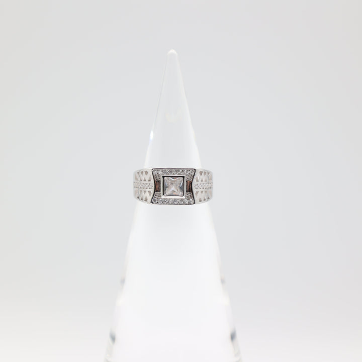 925 Sterling Silver Men's Cubic Zirconia 5x5mm Square Stone Ring Size 8.5