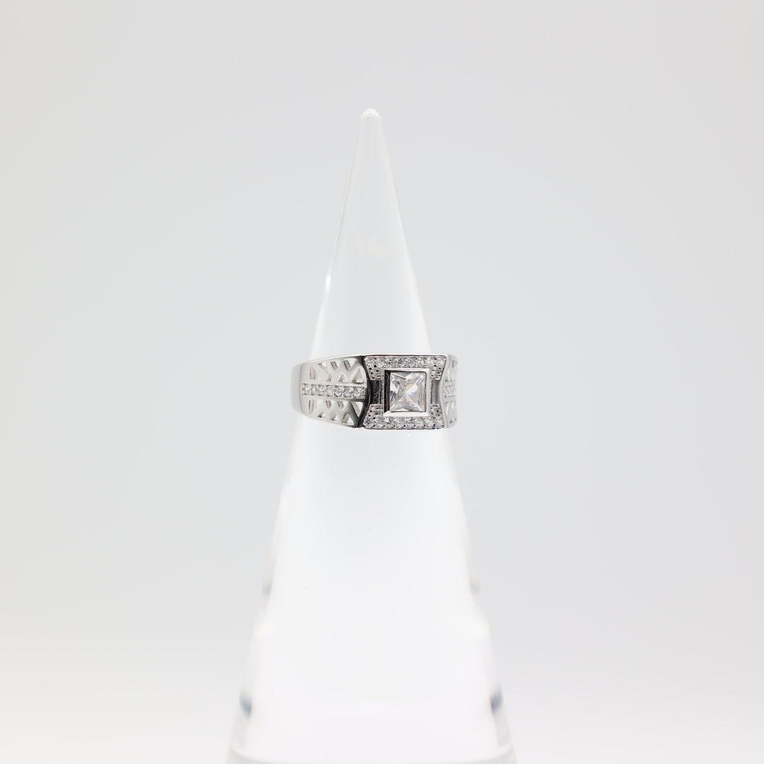 925 Sterling Silver Men's Cubic Zirconia 5x5mm Square Stone Ring Size 8.5