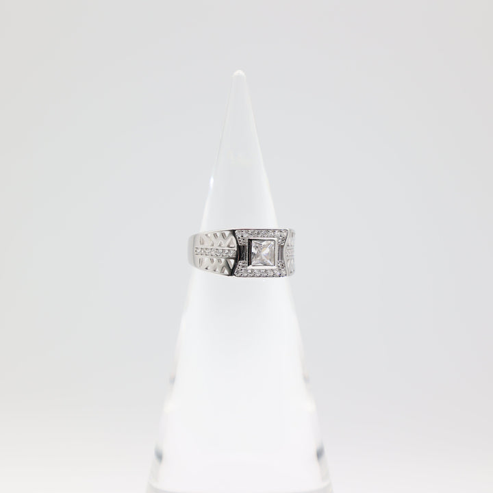 925 Sterling Silver Men's Cubic Zirconia 5x5mm Square Stone Ring Size 8.5