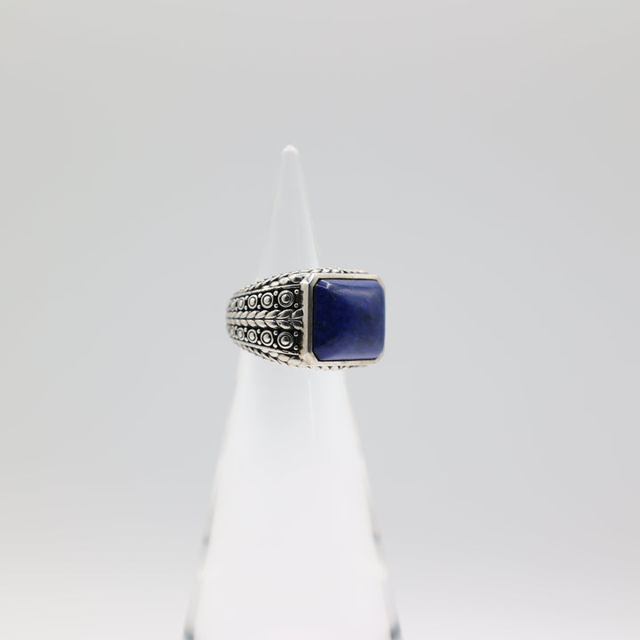 John Hardy 925 Silver Lapis Lazuli Cabochon Square Ornate Ring Size 4.75