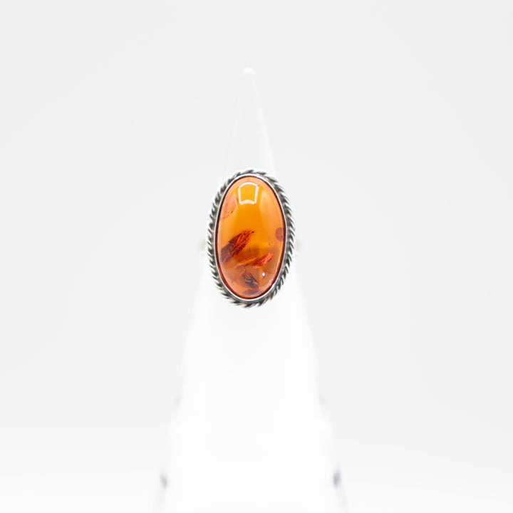 925 Sterling Silver Oval Amber 22mmx12mm Ring Size 7.75
