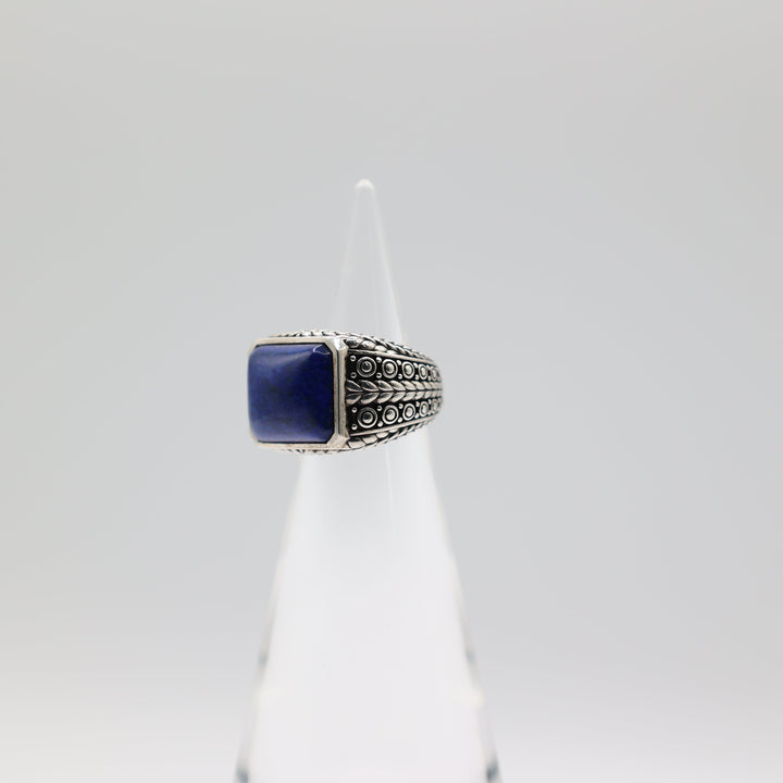 John Hardy 925 Silver Lapis Lazuli Cabochon Square Ornate Ring Size 4.75