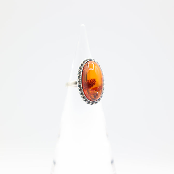 925 Sterling Silver Oval Amber 22mmx12mm Ring Size 7.75