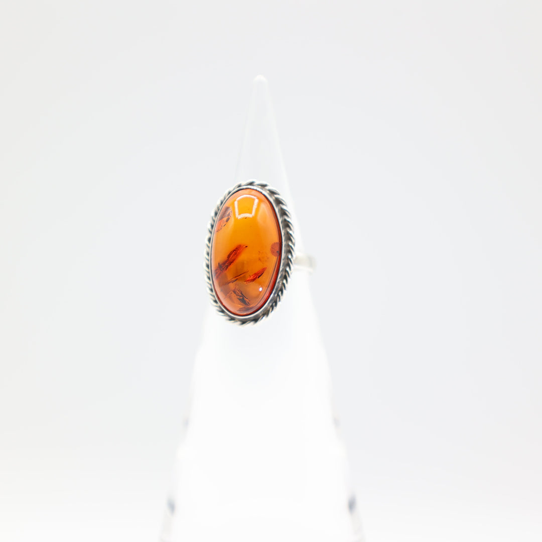 925 Sterling Silver Oval Amber 22mmx12mm Ring Size 7.75
