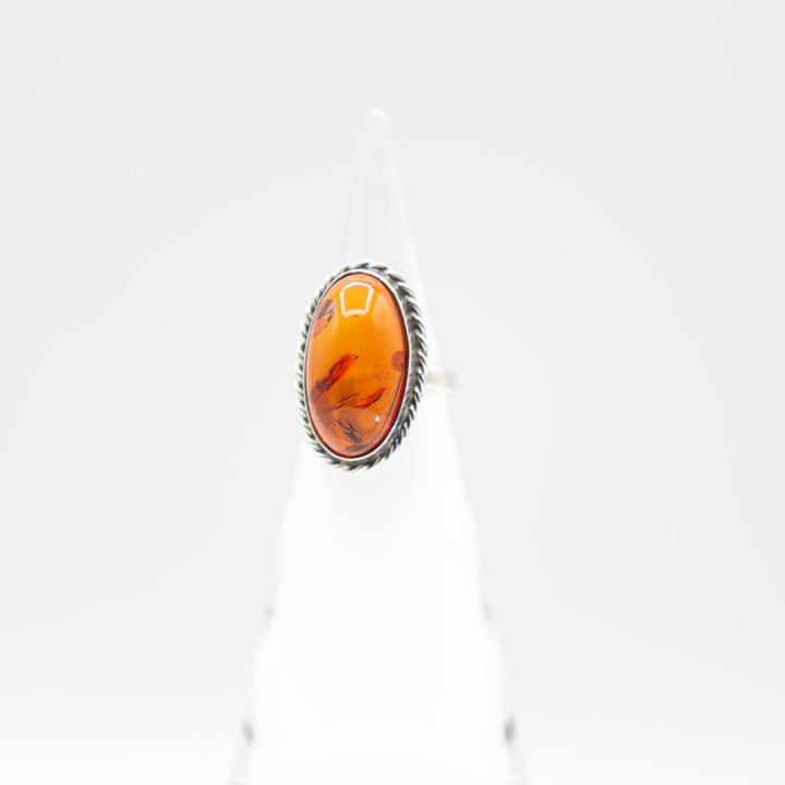 925 Sterling Silver Oval Amber 22mmx12mm Ring Size 7.75