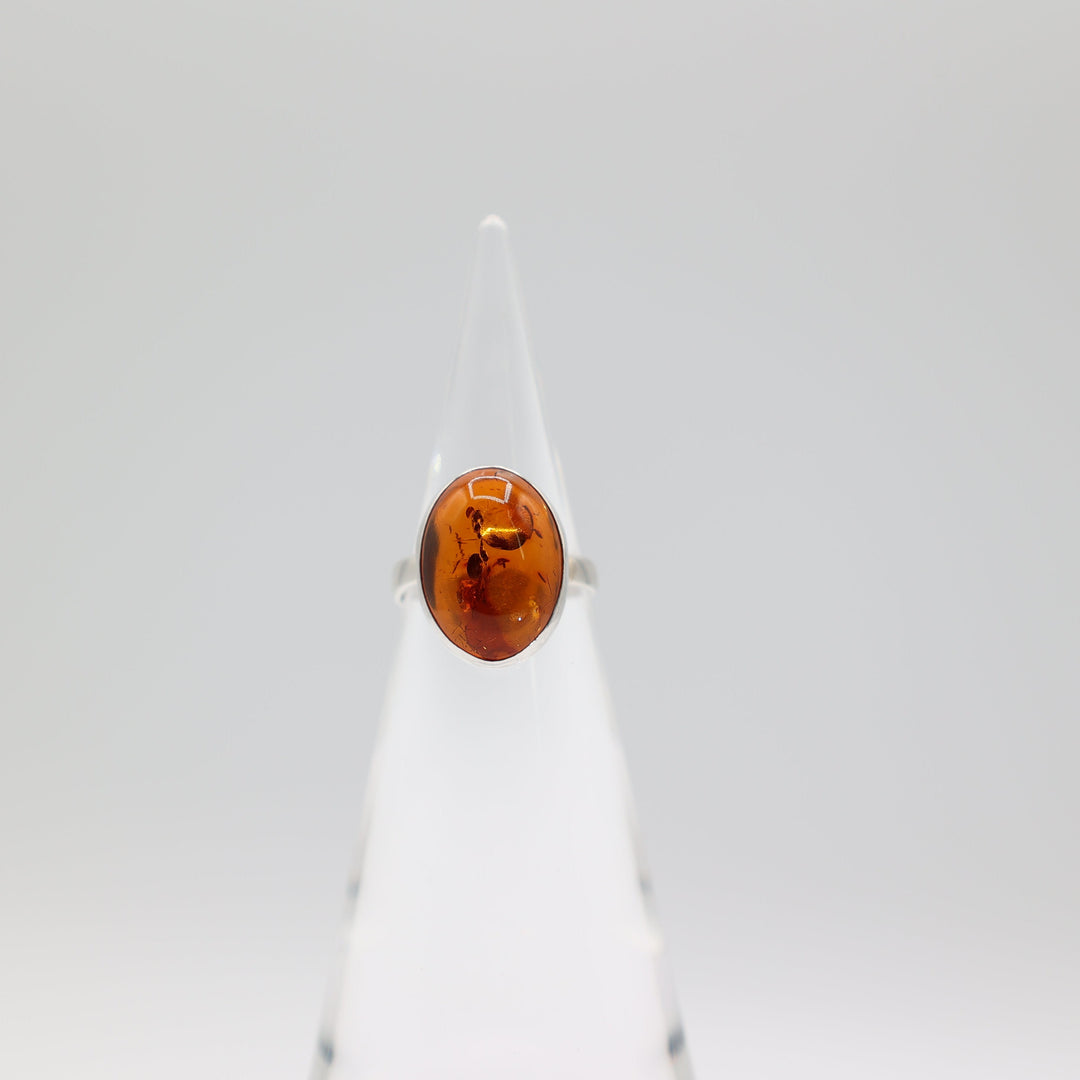 Sterling Silver Amber Stone Ring 18x14mm Handcrafted Size 7