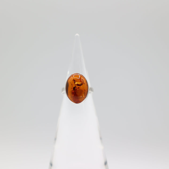 Sterling Silver Amber Stone Ring 18x14mm Handcrafted Size 7