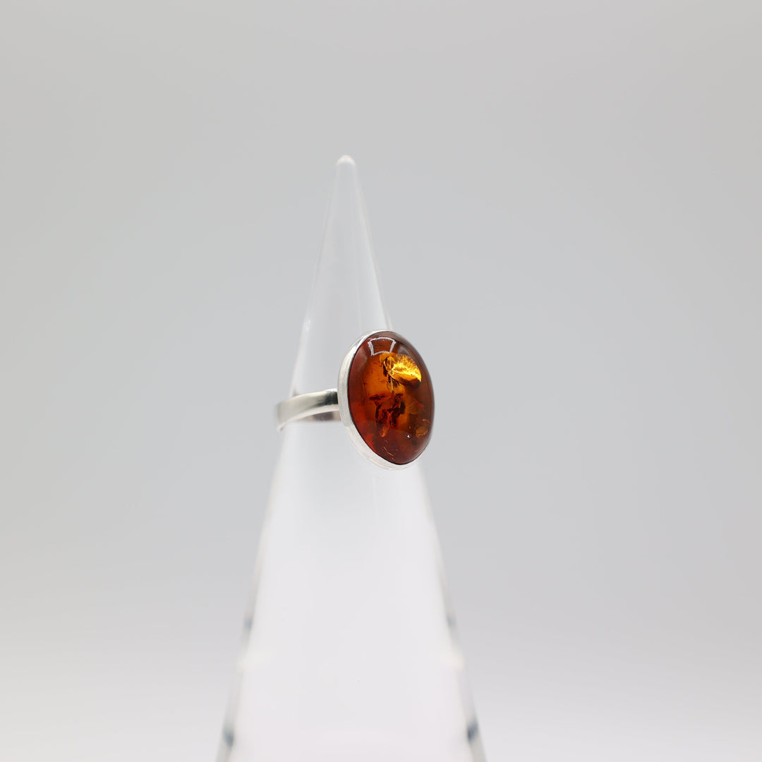 Sterling Silver Amber Stone Ring 18x14mm Handcrafted Size 7