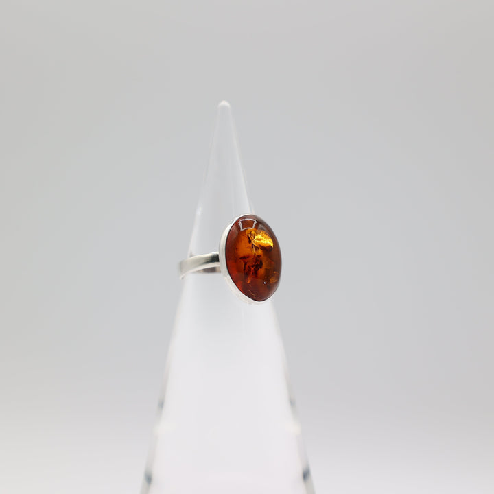 Sterling Silver Amber Stone Ring 18x14mm Handcrafted Size 7