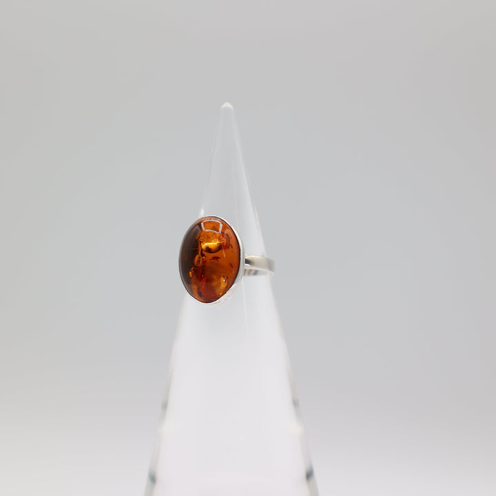 Sterling Silver Amber Stone Ring 18x14mm Handcrafted Size 7