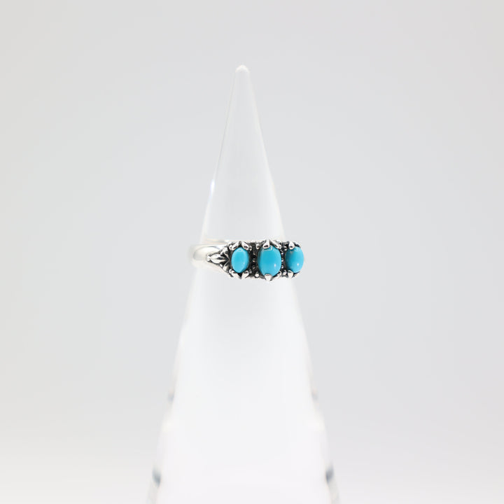 925 Silver Three Turquoise Stone Six Millimeter by Four Millimeter Ring Size Seven Point Seven Five