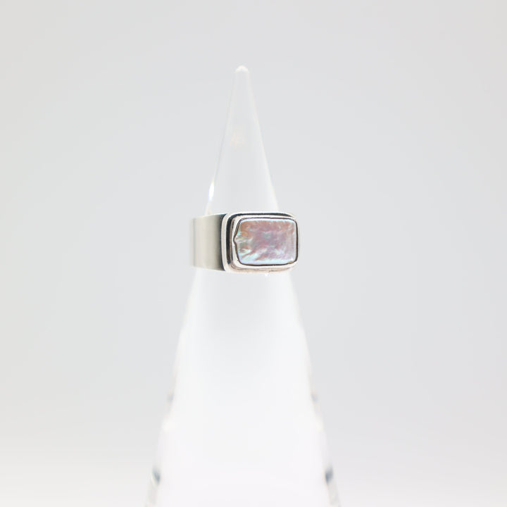 925 Silver Mother of Pearl Rectangle Ring Size 8.5