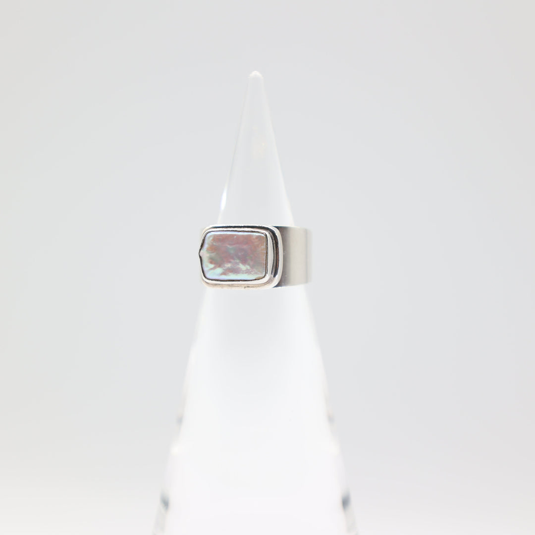 925 Silver Mother of Pearl Rectangle Ring Size 8.5