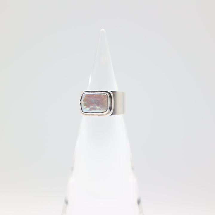 925 Silver Mother of Pearl Rectangle Ring Size 8.5
