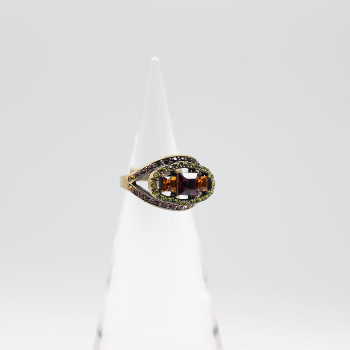 Heidi Daus Crystal Pave Art Deco Purple Square Ring Size 7.5