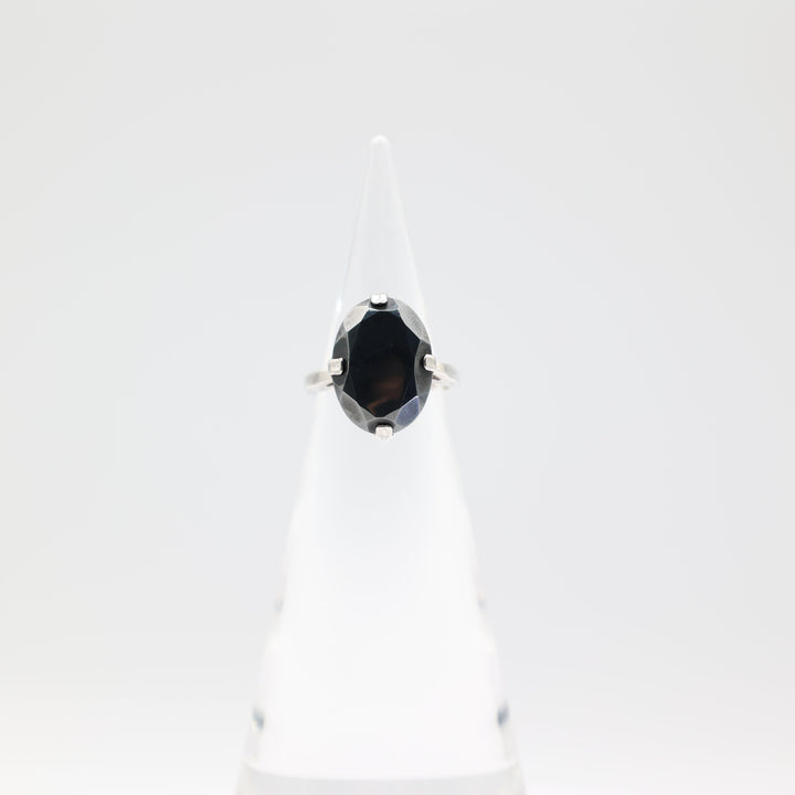 925 Sterling Silver Oval Hematite Stone Ring 18x14mm Size 6.75