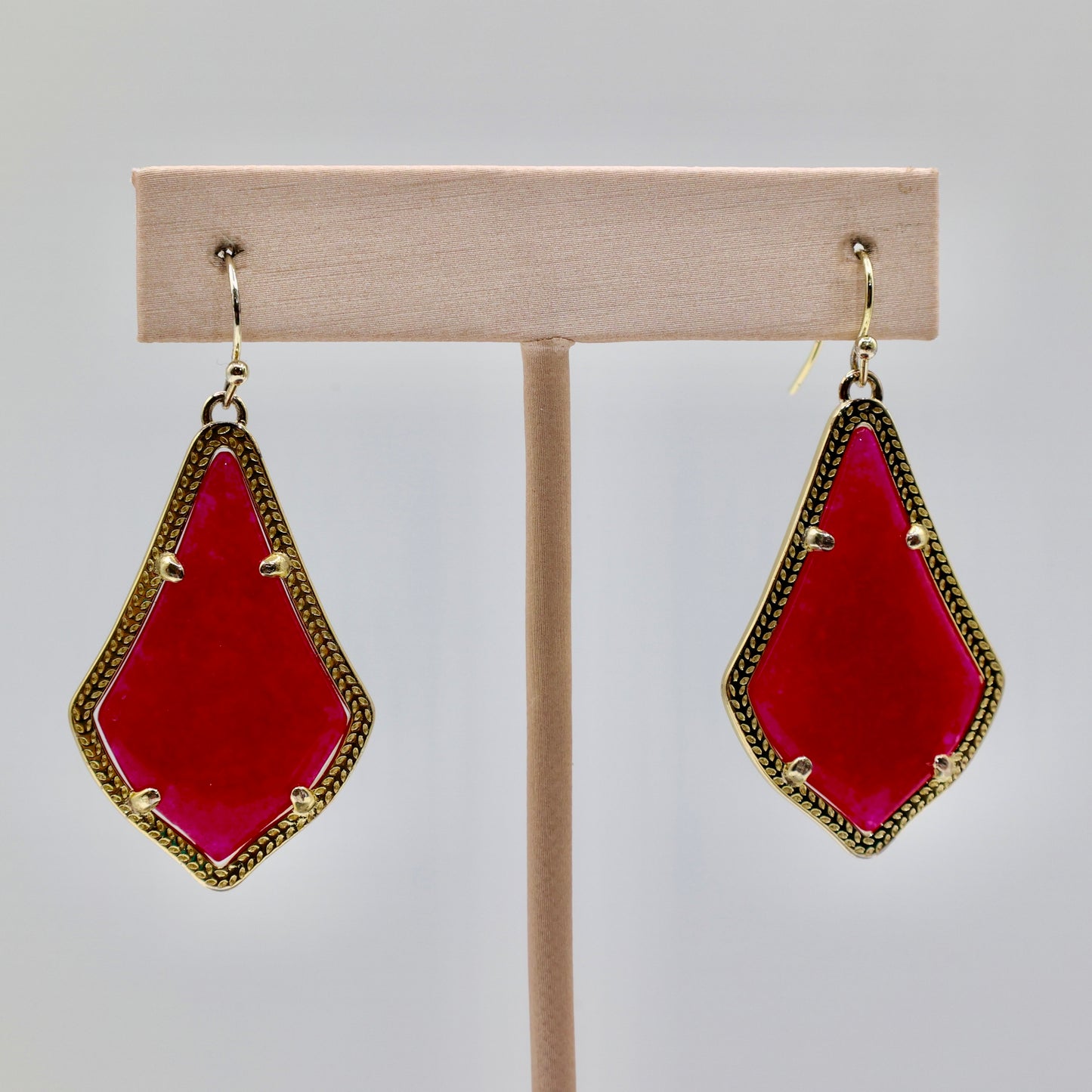 Kendra Scott Red Glass Gold Plated Statement Earrings