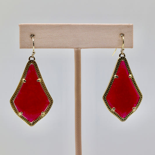 Kendra Scott Red Glass Gold Plated Statement Earrings