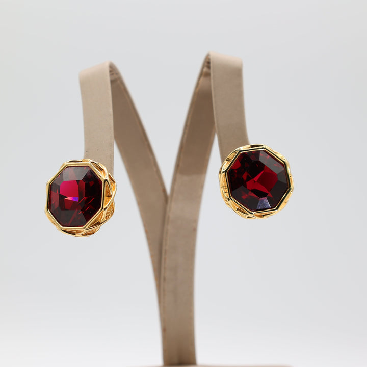 Swarovski Gold Tone Ruby Red Crystal Earrings For Women