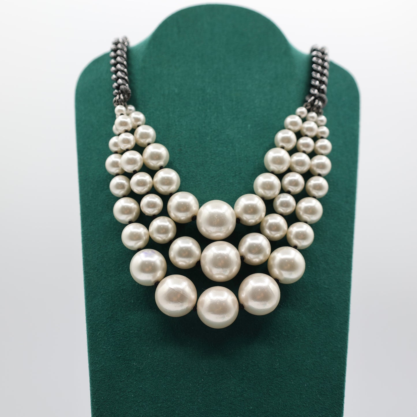 Givenchy Three Strand Graduated Faux Pearl Curb Chain Necklace