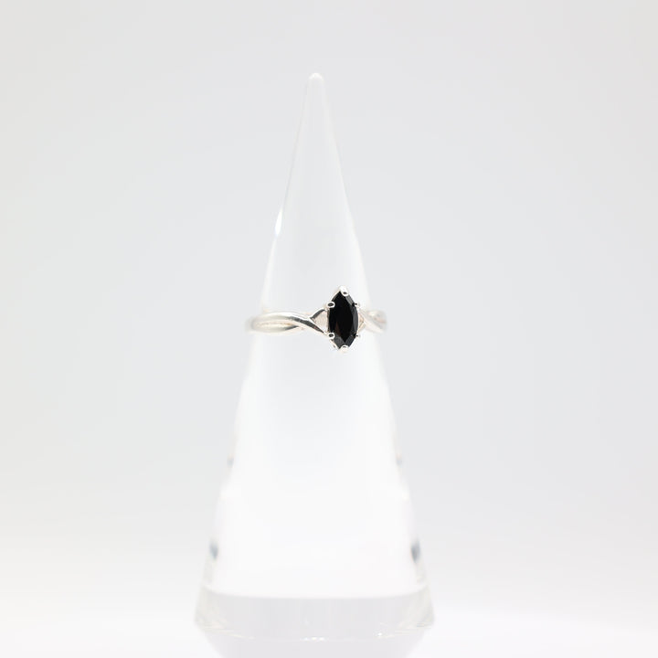 925 Sterling Silver Marquise Black Onyx Ring 11mmx5mm Size 11
