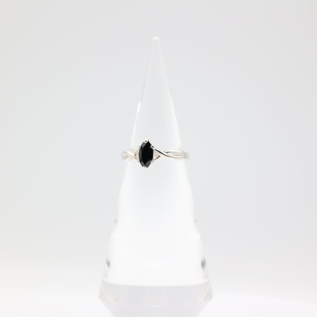 925 Sterling Silver Marquise Black Onyx Ring 11mmx5mm Size 11