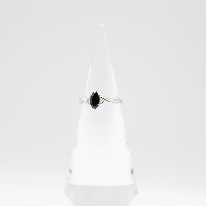 925 Sterling Silver Marquise Black Onyx Ring 11mmx5mm Size 11