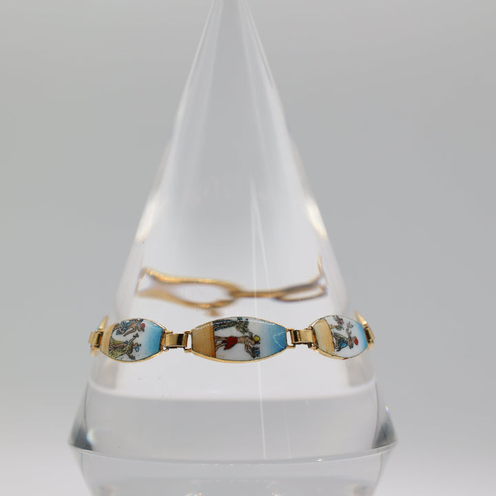 Vintage Gold Tone Art Deco Egyptian Revival Enamel Bracelet