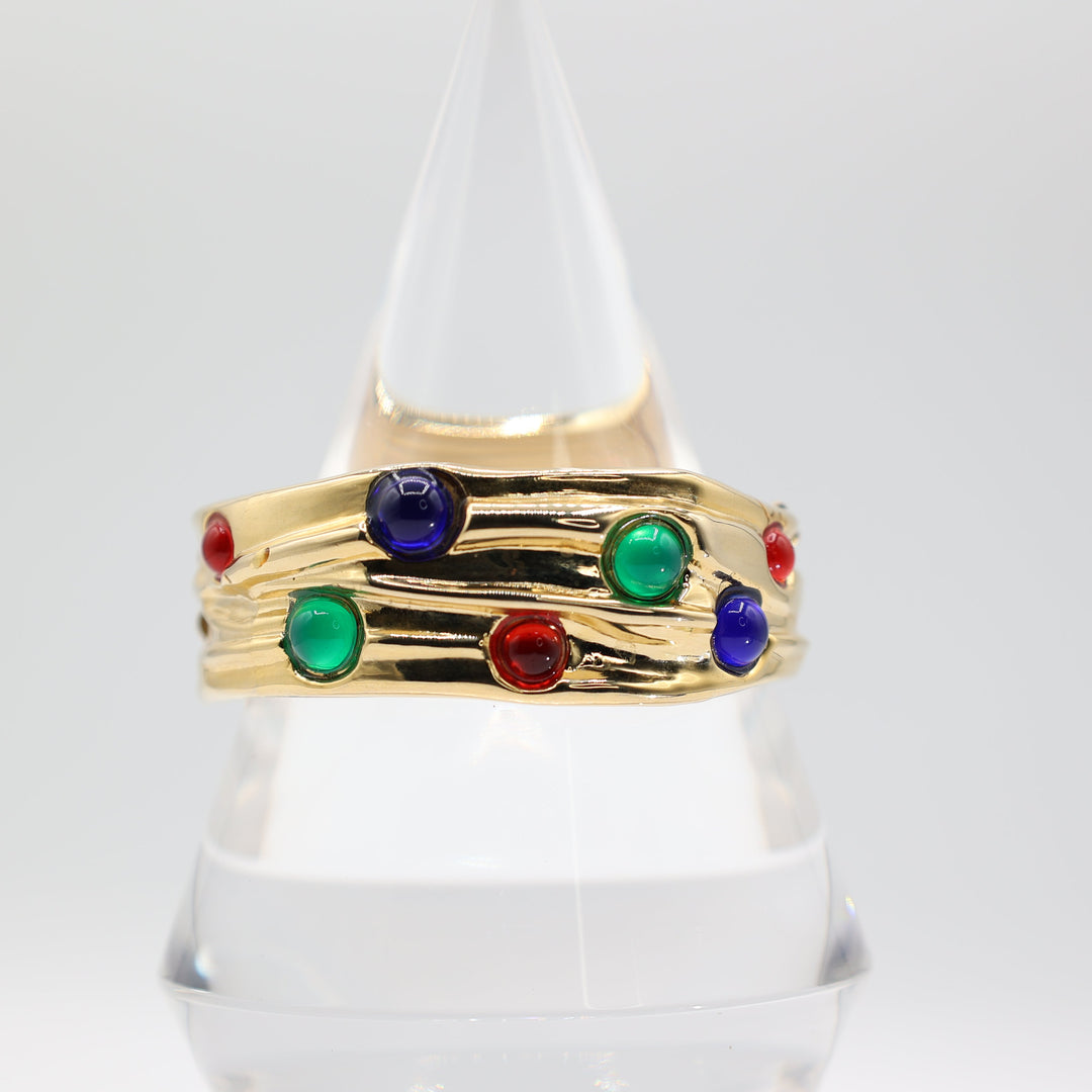 Vintage Gold Tone Gripoix Style Bracelet With Red Blue And Green Cabochon Stones