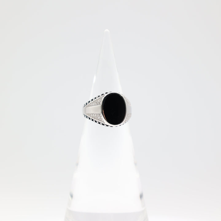 925 Sterling Silver 13x10mm Oval Black Onyx Stone Braided Halo CZ Ring Size 9.5