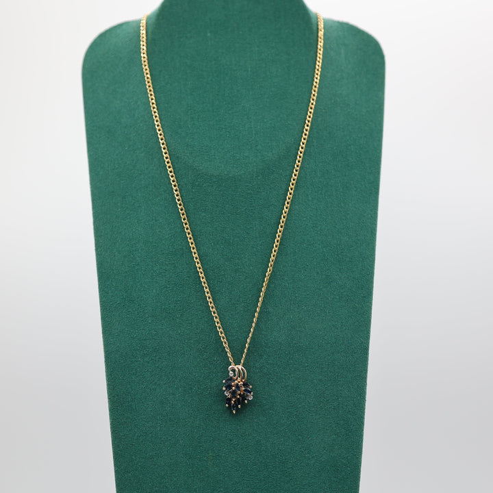 14k Yellow Gold Marquise Blue Sapphires with White Diamond Accents Necklace 18 in.