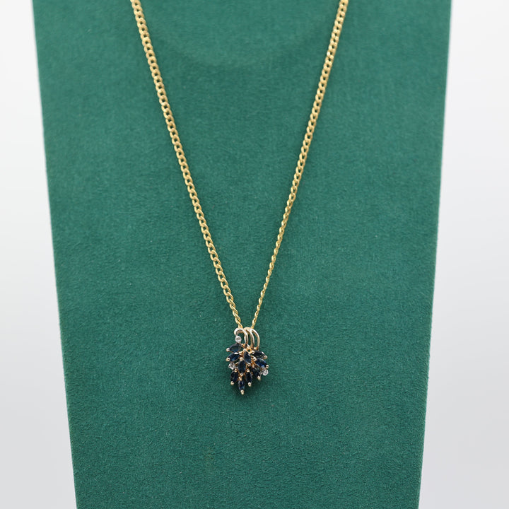 14k Yellow Gold Marquise Blue Sapphires with White Diamond Accents Necklace 18 in.