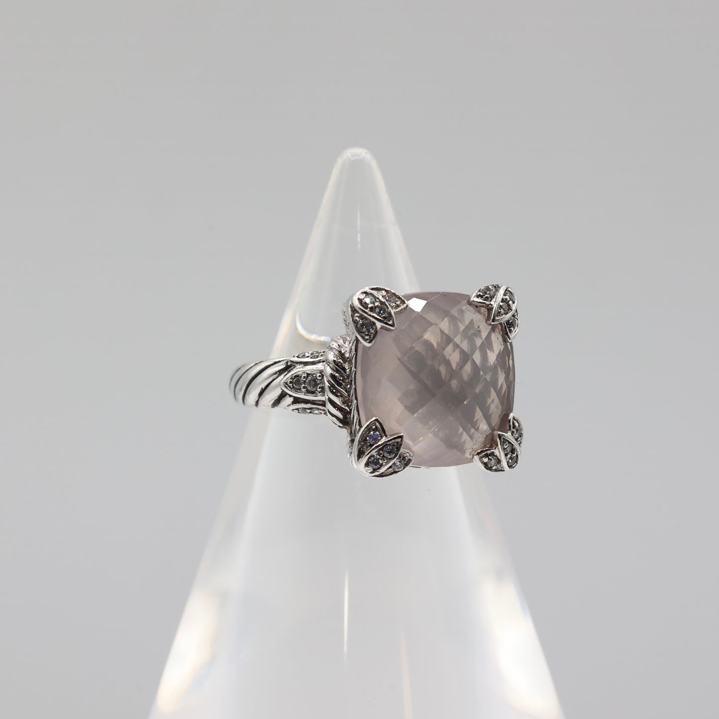 925 Sterling Silver Judith Ripka Smokey Quartz Statement Ring Size 10