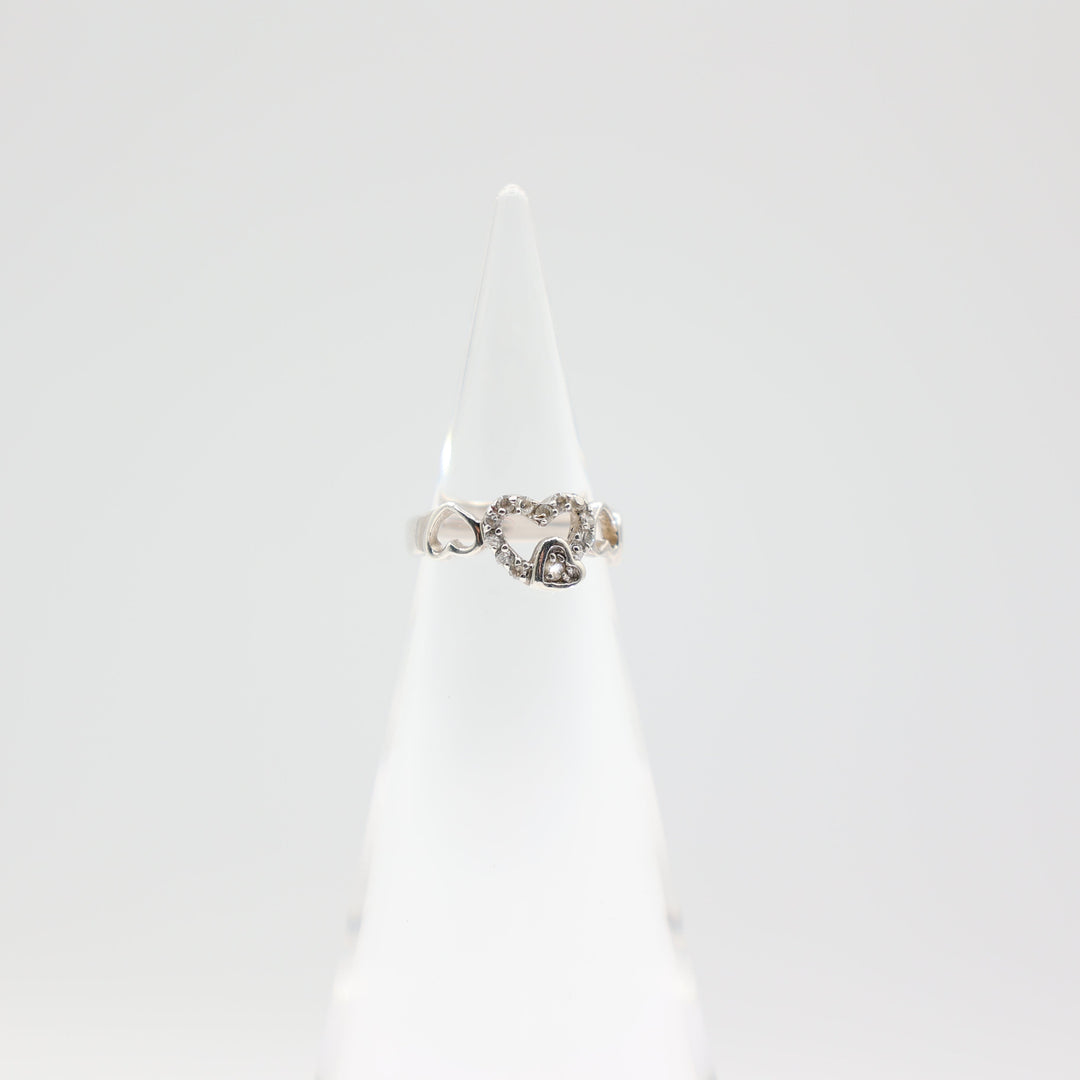 925 Sterling Silver Five Heart Ring Size Four Point Seven Five