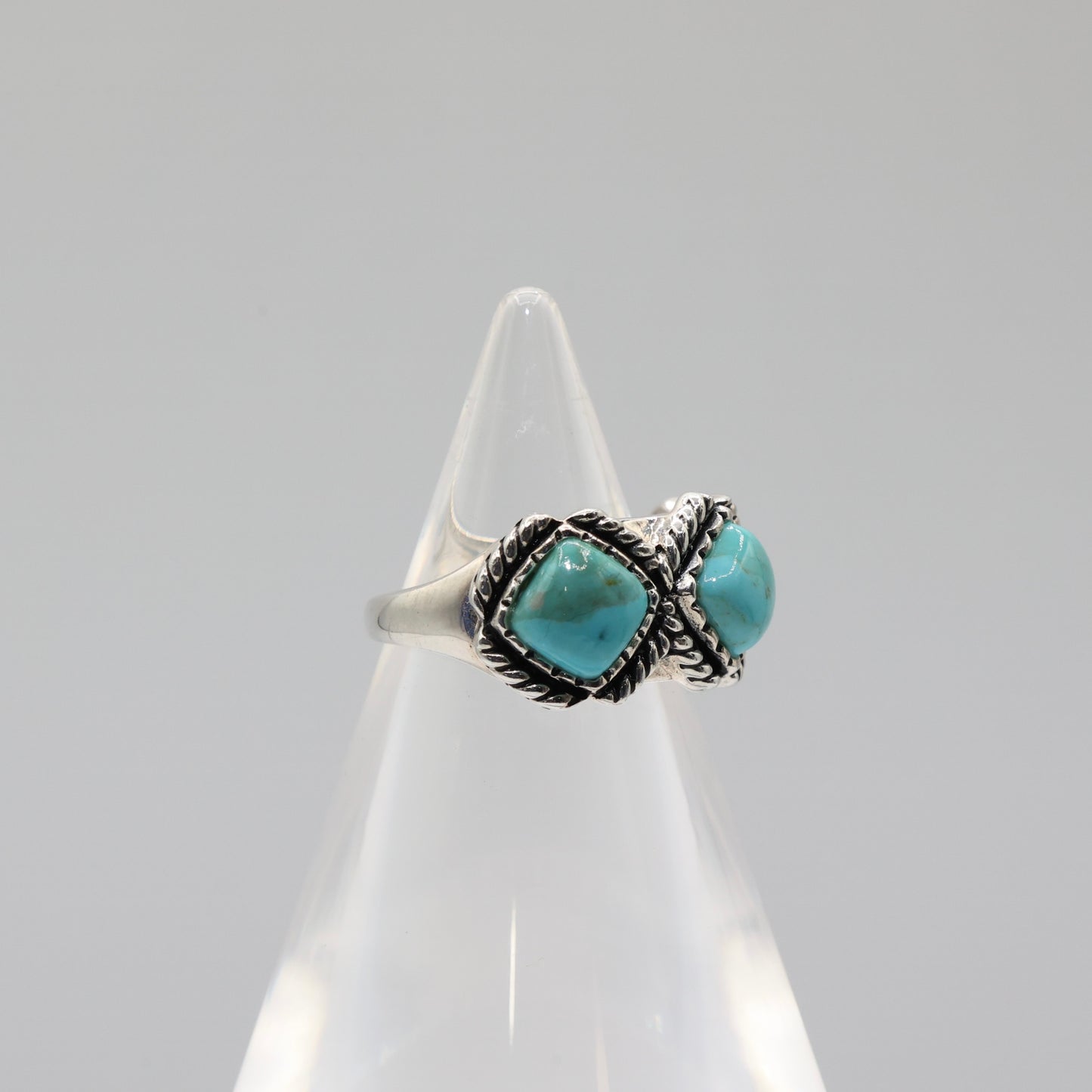 925 Sterling Silver Three Stone Faux Turquoise Ring - Size 8