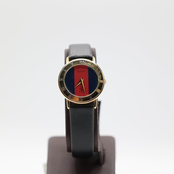 Gucci 3001L Gold Plated, Red & Green Striped Dial Quartz Watch