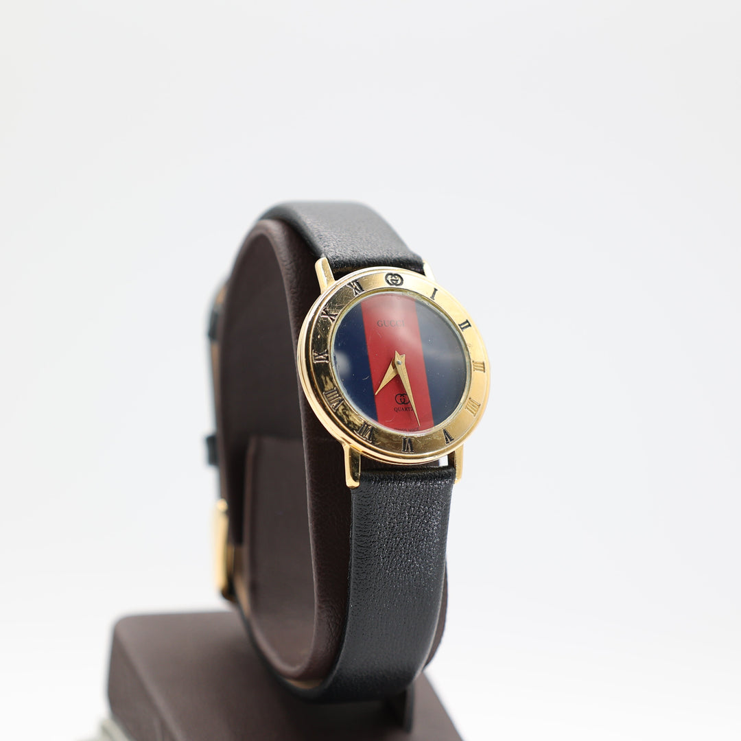 Gucci 3001L Gold Plated, Red & Green Striped Dial Quartz Watch