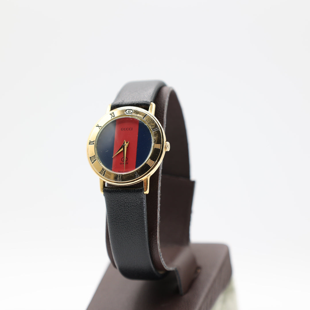 Gucci 3001L Gold Plated, Red & Green Striped Dial Quartz Watch
