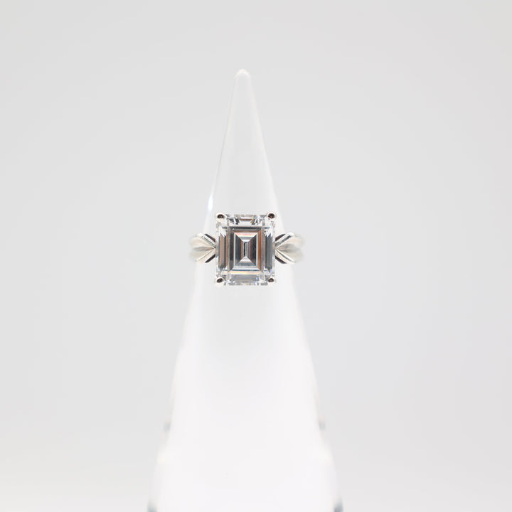 925 silver Emerald Cut White CZ 12mmx10mm Ring - Size 6.5