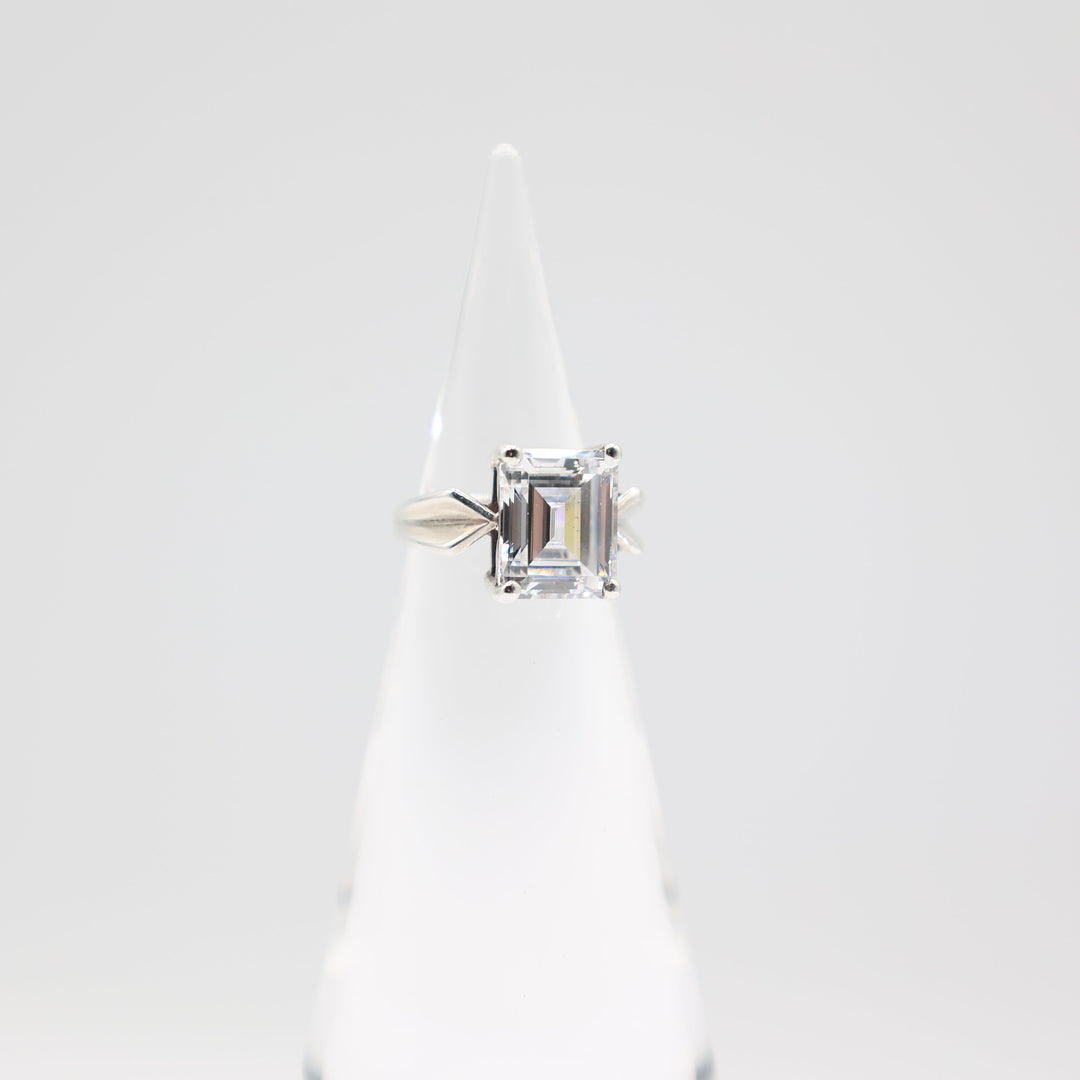 925 silver Emerald Cut White CZ 12mmx10mm Ring - Size 6.5