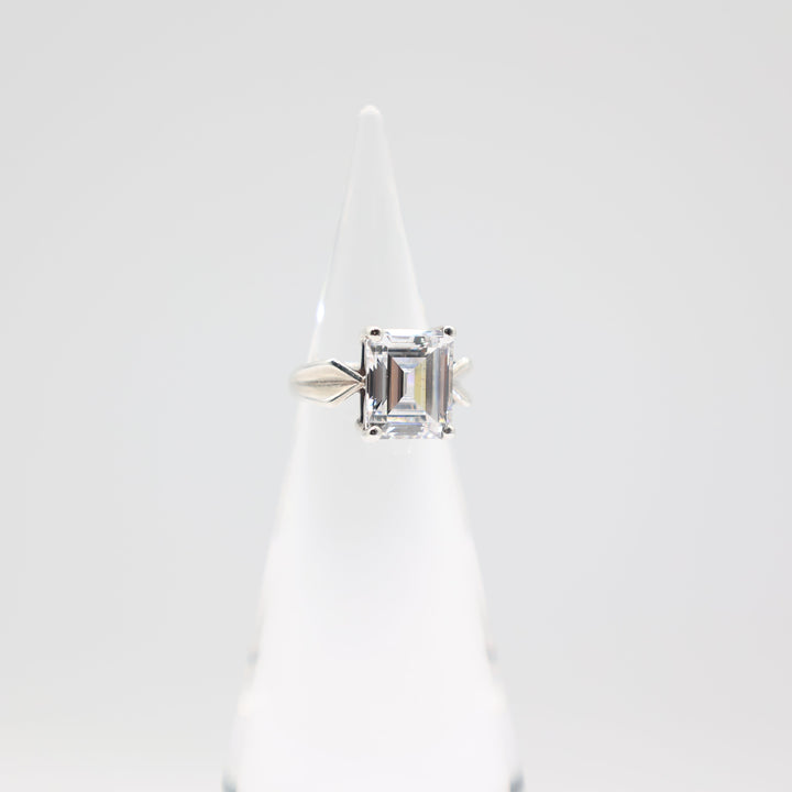 925 silver Emerald Cut White CZ 12mmx10mm Ring - Size 6.5