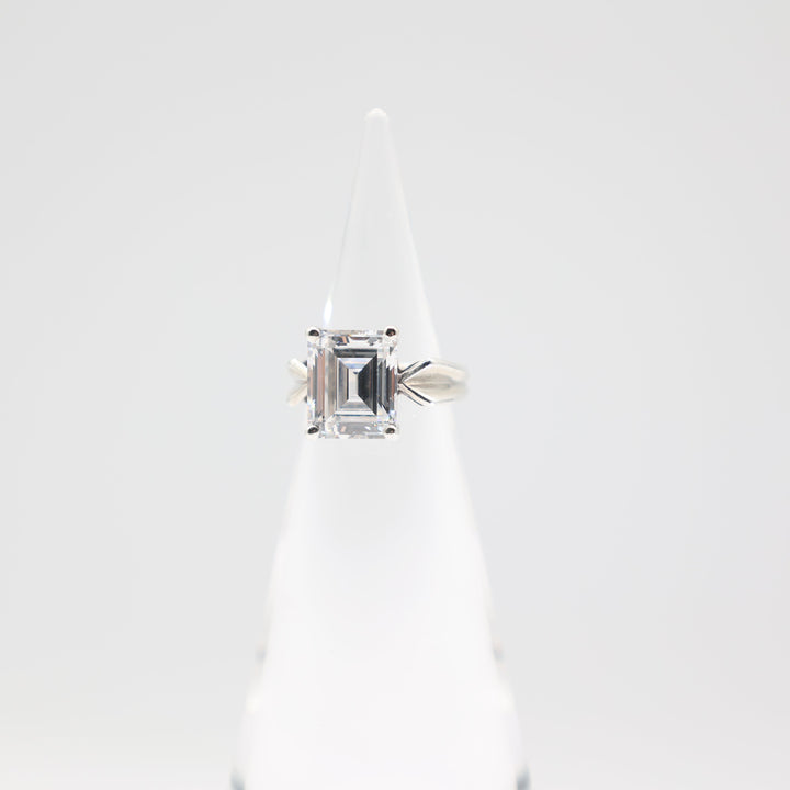 925 silver Emerald Cut White CZ 12mmx10mm Ring - Size 6.5