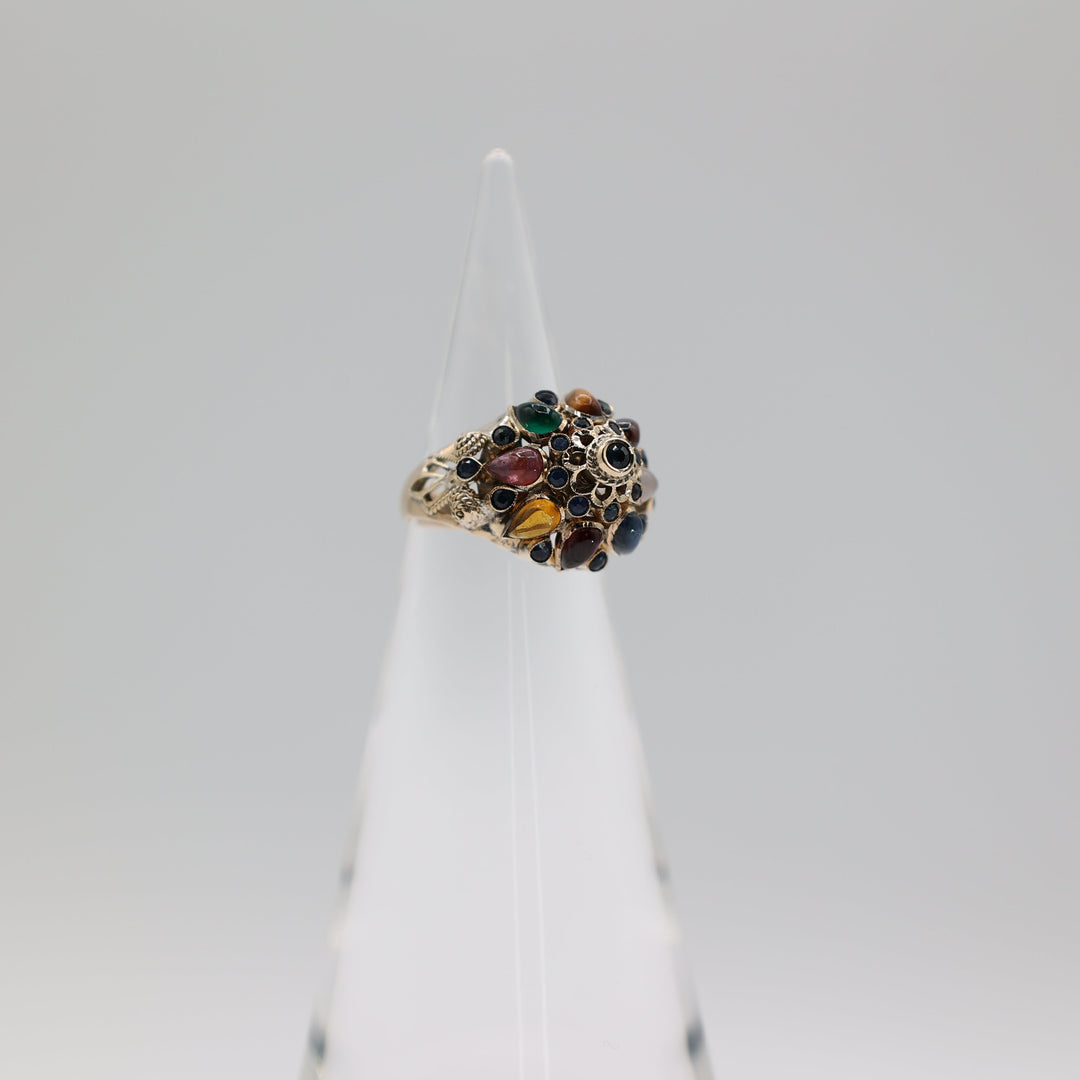 18K Yellow Gold Multi Gemstone Dome Cocktail Ring Size 6