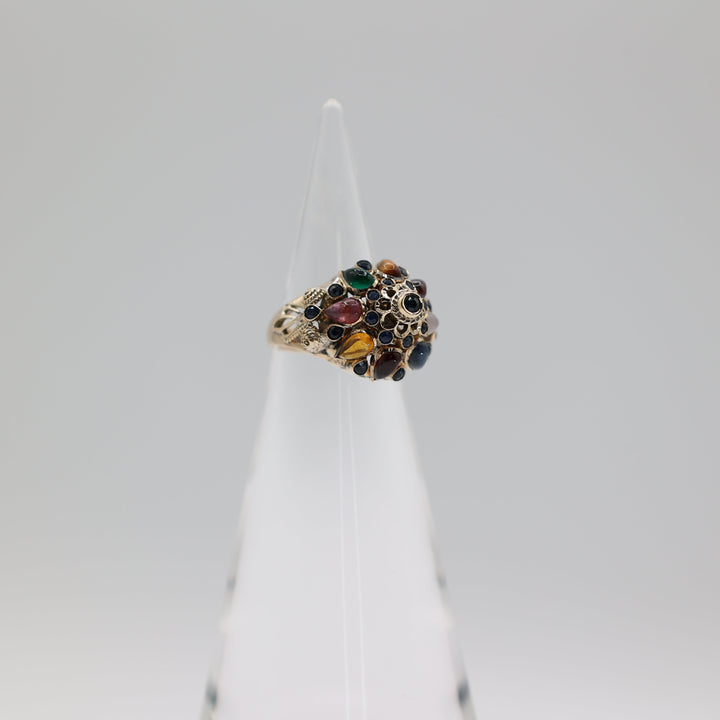 18K Yellow Gold Multi Gemstone Dome Cocktail Ring Size 6