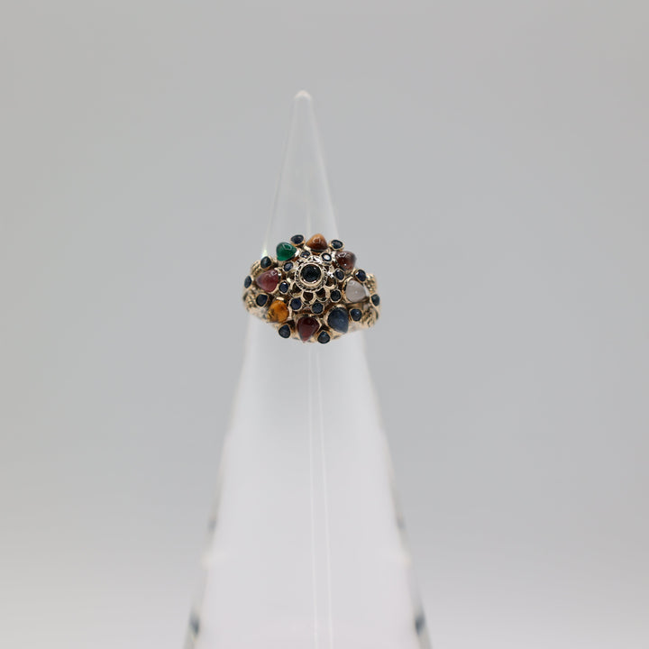 18K Yellow Gold Multi Gemstone Dome Cocktail Ring Size 6