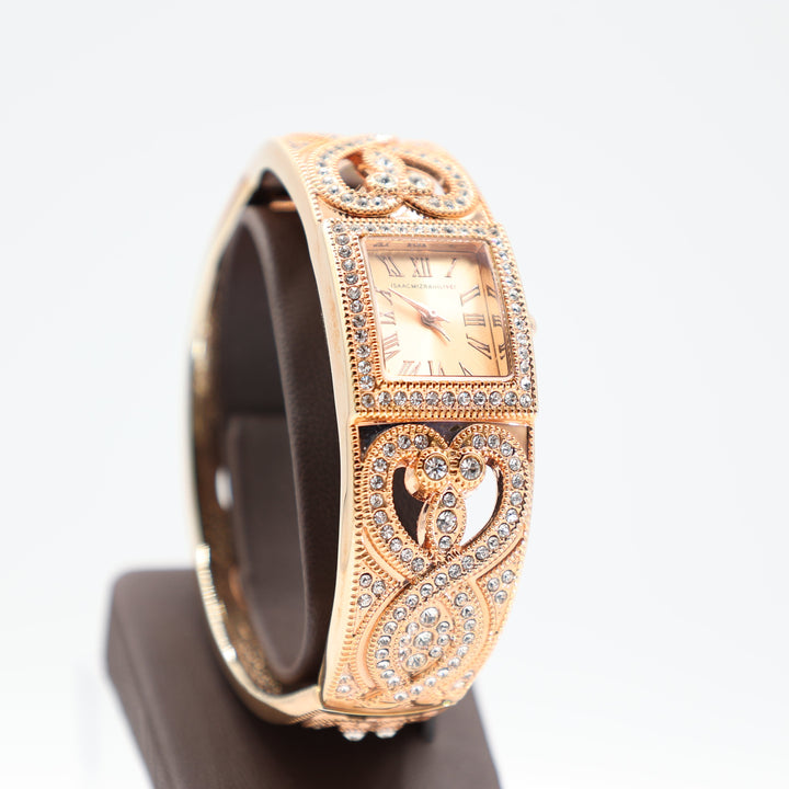 Isaac Mizrahi Live Rose Gold Tone Rhinestone Bangle Watch