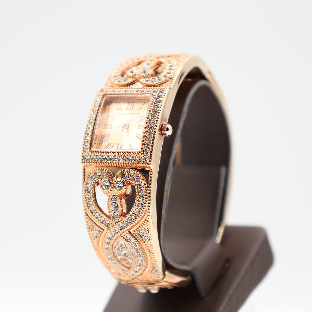 Isaac Mizrahi Live Rose Gold Tone Rhinestone Bangle Watch