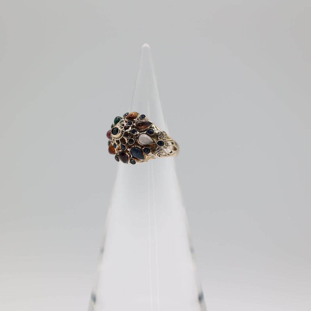 18K Yellow Gold Multi Gemstone Dome Cocktail Ring Size 6