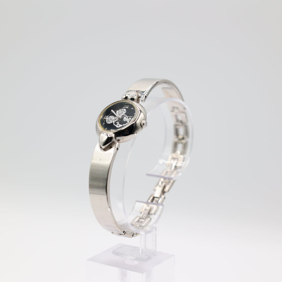 Disney Mickey Mouse Black And Silvertone Watch