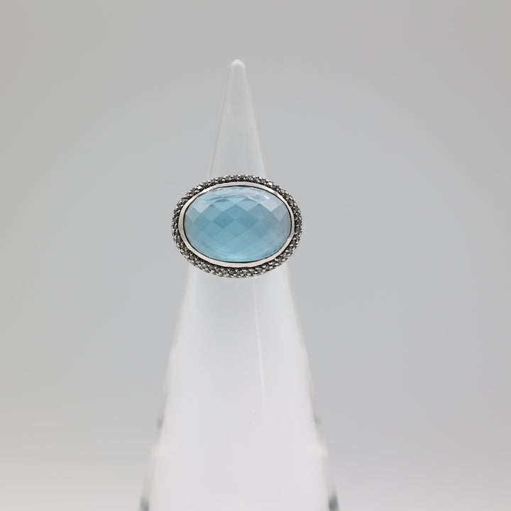 David Yurman Albion Blue Topaz Diamond Ring Size 6